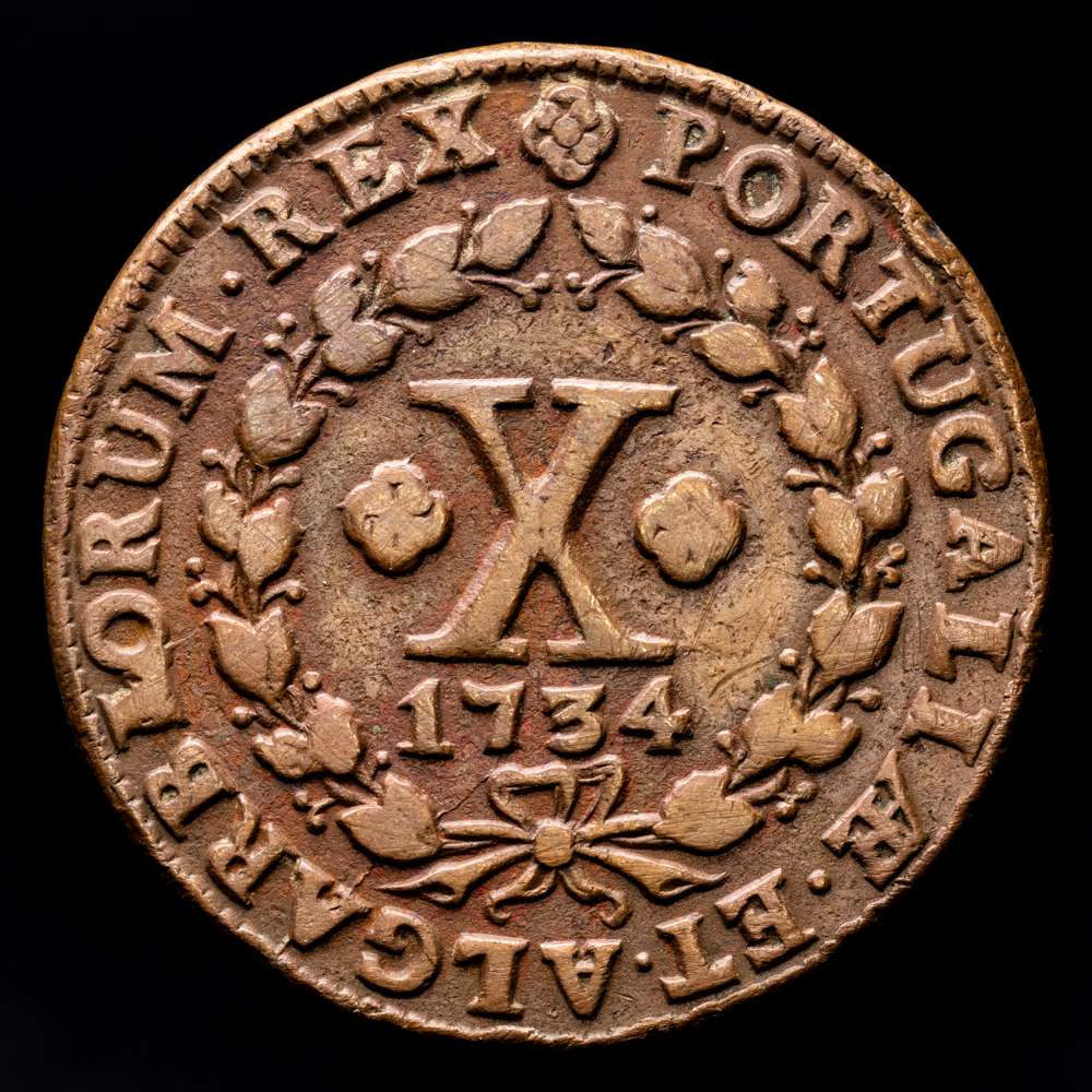 PORTUGAL. Joao V. 10 Reis. 1734 D. Gómez 34.12. Ae. 14,61g. MBC+.