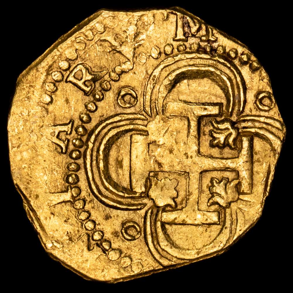 Felipe III. 2 escudos (6,79 g.).(1609-1612). Sevilla. S/F. Ensayador B. EBC-. Tipo “OMNIVM”. Rara. Gran parte de brillo original.