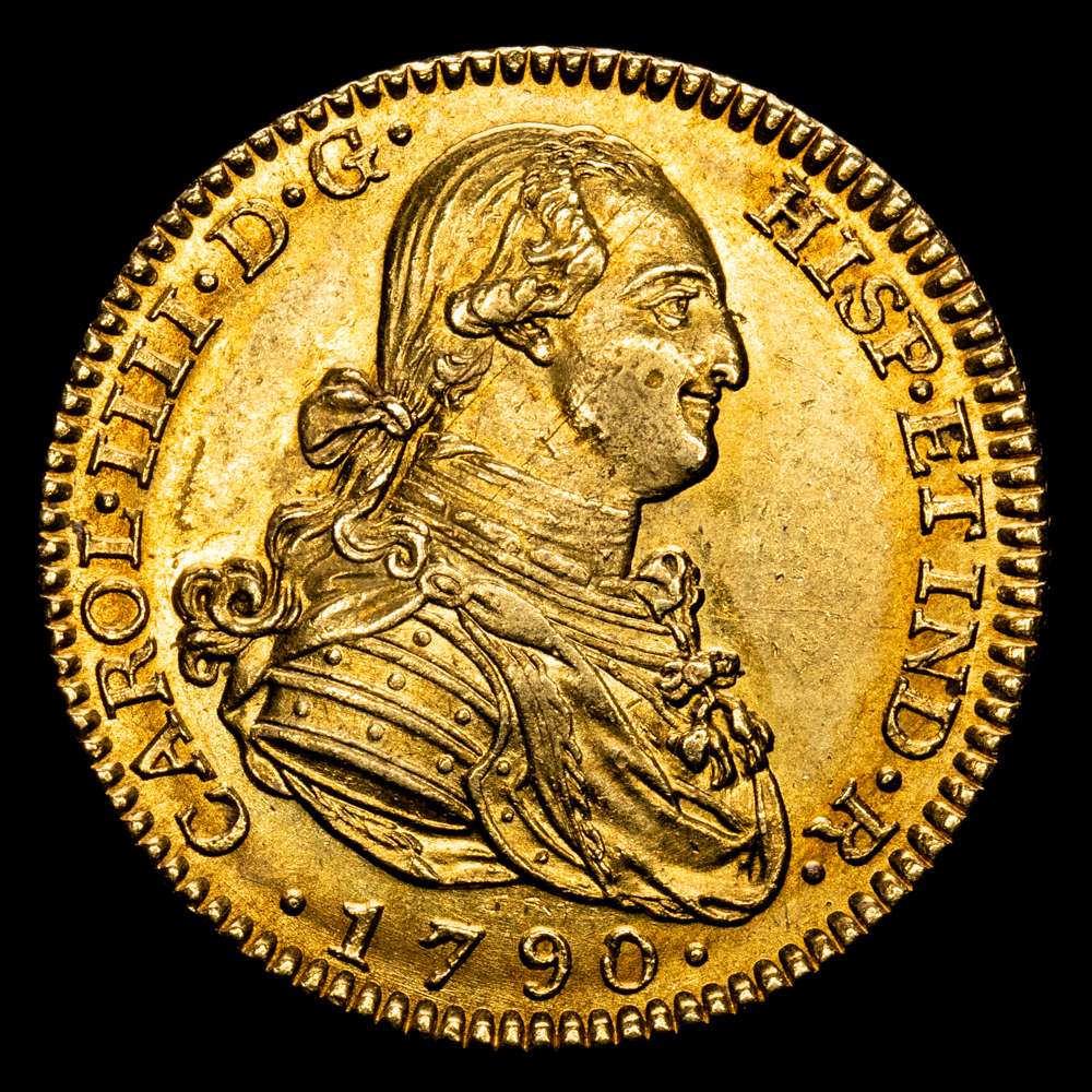 Carlos IV. 2 Escudos. (6,73 g.). Madrid. 1790. M·F. AC-1275. EBC/EBC+. Muy bella. Restos de brillo original. Escasa así.