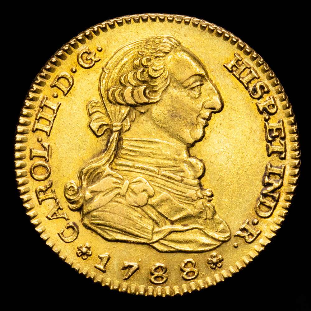 Carlos III. 2 Escudos. (6,78 g.). Madrid. 1788. M. AC-1578. EBC. Escasa