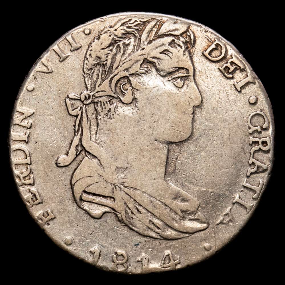 Fernando VII (1808-1833). 4 reales. 1814. Guadalajara. MR. ( AC-1206). Ag. 13,21 g. Bello retrato. Muy escaso. MBC.