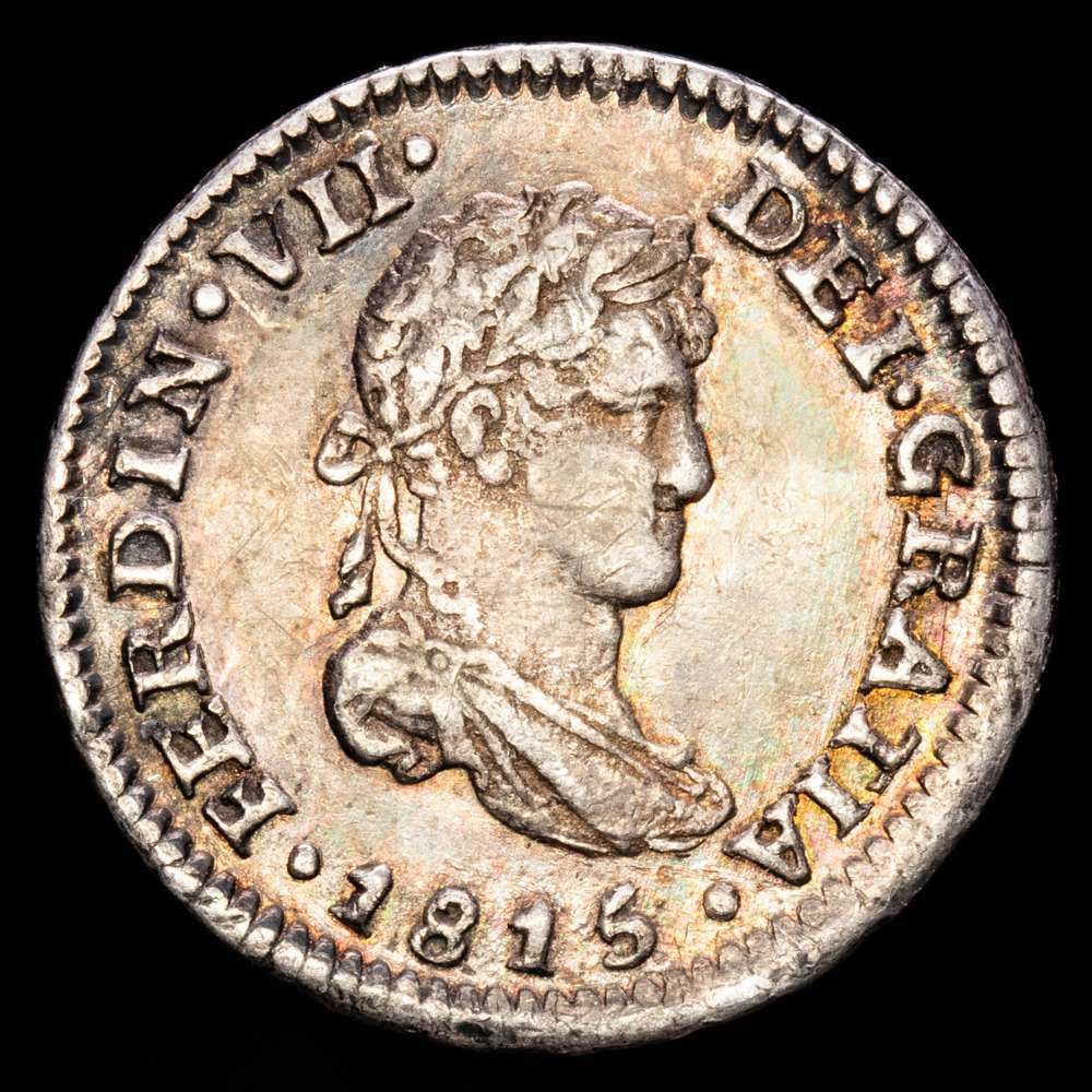 Fernando VII. 1/2 Real. (1,70g.). México. 1815. Ensayador J·J. CAL-1347. SC-. Excelente condición. Brillo original