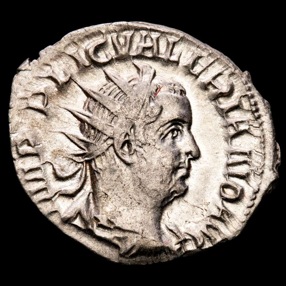 Valeriano I AR Antoninianus, emperador romano . Viminacium, 253 d. C. RIC V.1 266 (Mediolanum); MIR 794d; RSC 257. 2,88 g, 23 mm. EBC. Gran parte de brillo original.