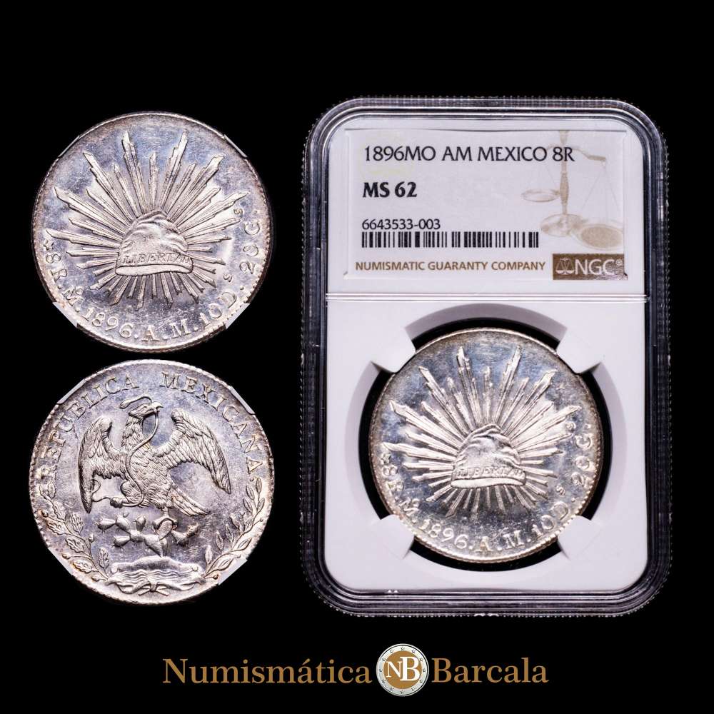 MÉXICO. 8 Reales, 1896-Mo AM. Casa de Moneda de la Ciudad de México. NGC MS-62. KM-377.10; DP-Mo84. Pleno brillo original.