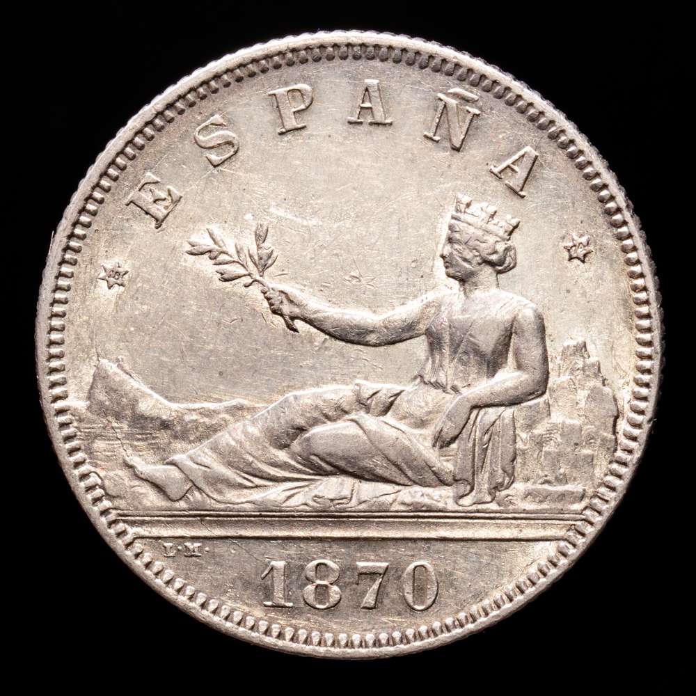 Gobierno Provisional. 2 Pesetas. (10,13 g.). Madrid. 1870 *18-74*. Ensayador DE·M. AC-31. EBC. Restos de brillo original.