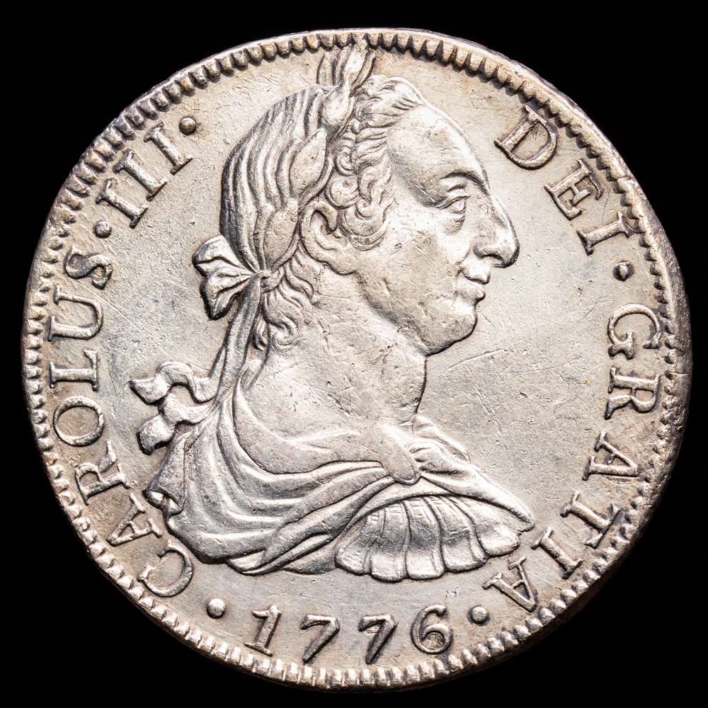 Carlos III. 8 Reales. (26,84 g.). México. 1776. F-M. AC-1110. MBC+. Popular fecha para el mercado americano. Escasa.