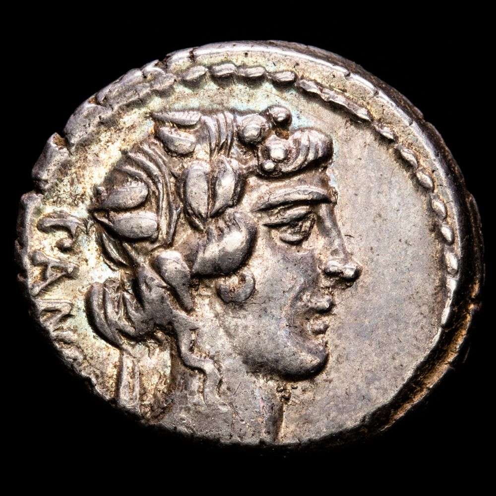 Vibius Pansa. Denario. (4,12 g.). Roma. 48 a.C. Craw-449/2. XF. Preciosa pátina. Buen ejemplar