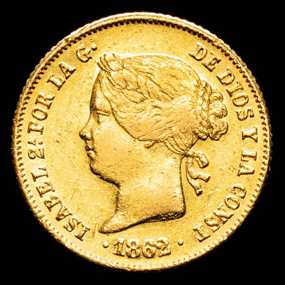 Isabel II. 4 Pesos. (6,77 g.). Manila. 1862. AC-853. MBC+/EBC-. Gran parte del brillo original. Leves marquitas. Rara as�.