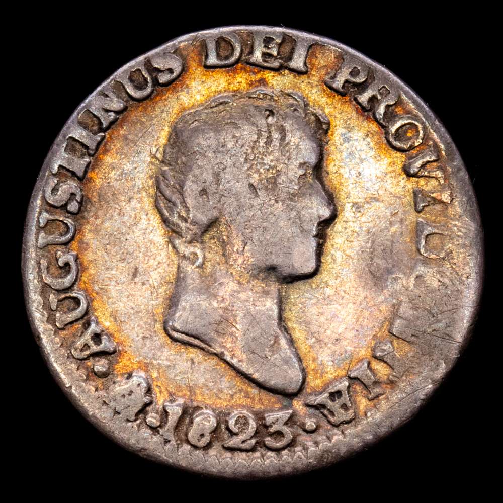 México. Agustín de Iturbide. 1/2 real. 1823. México. JM. (Km-301). Ag. 1,65 gramos. MBC-.