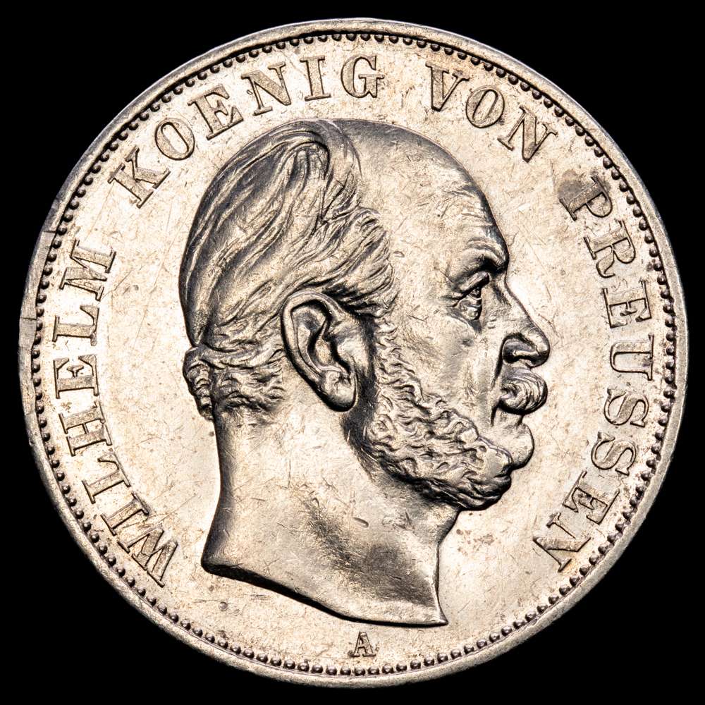 Alemania. Prusia. 1871. Guillermo I. A (Berlín). 1 tálero. (500 coronas). Victoria sobre Francia. Limpiada.  AG. 18,47 gramos. EBC.