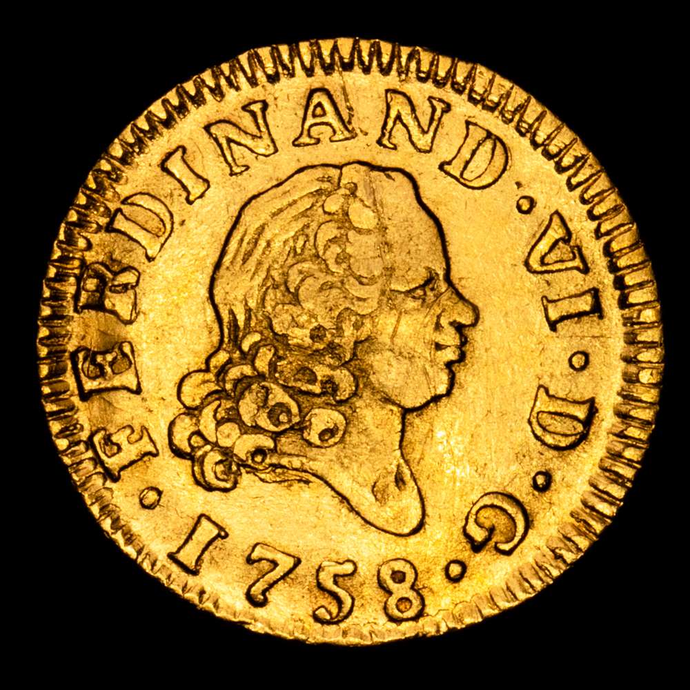 Fernando VI (1746-1759). 1/2 escudo. 1758. Madrid. JB. (Cal-564). Au. 1,76 gramos. MBC+.