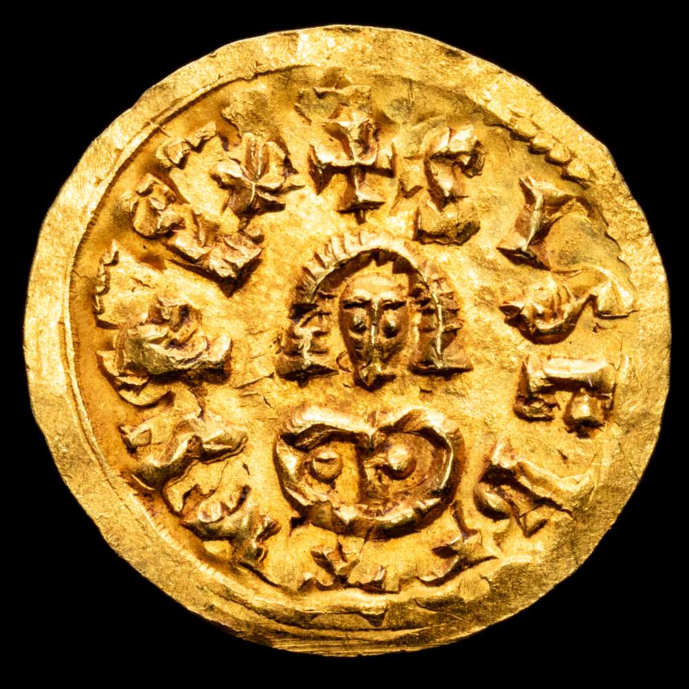 Sisebuto (612-621). Tremissis. Emérita (Mérida). (Cnv-258.8). (R. Pliego-285a). Anv.: +SISEBVTVSREX. Rev.: + EMERITAPIVS. Au. 1,46 gramos. Bonito color. Brillo original. UNC-.