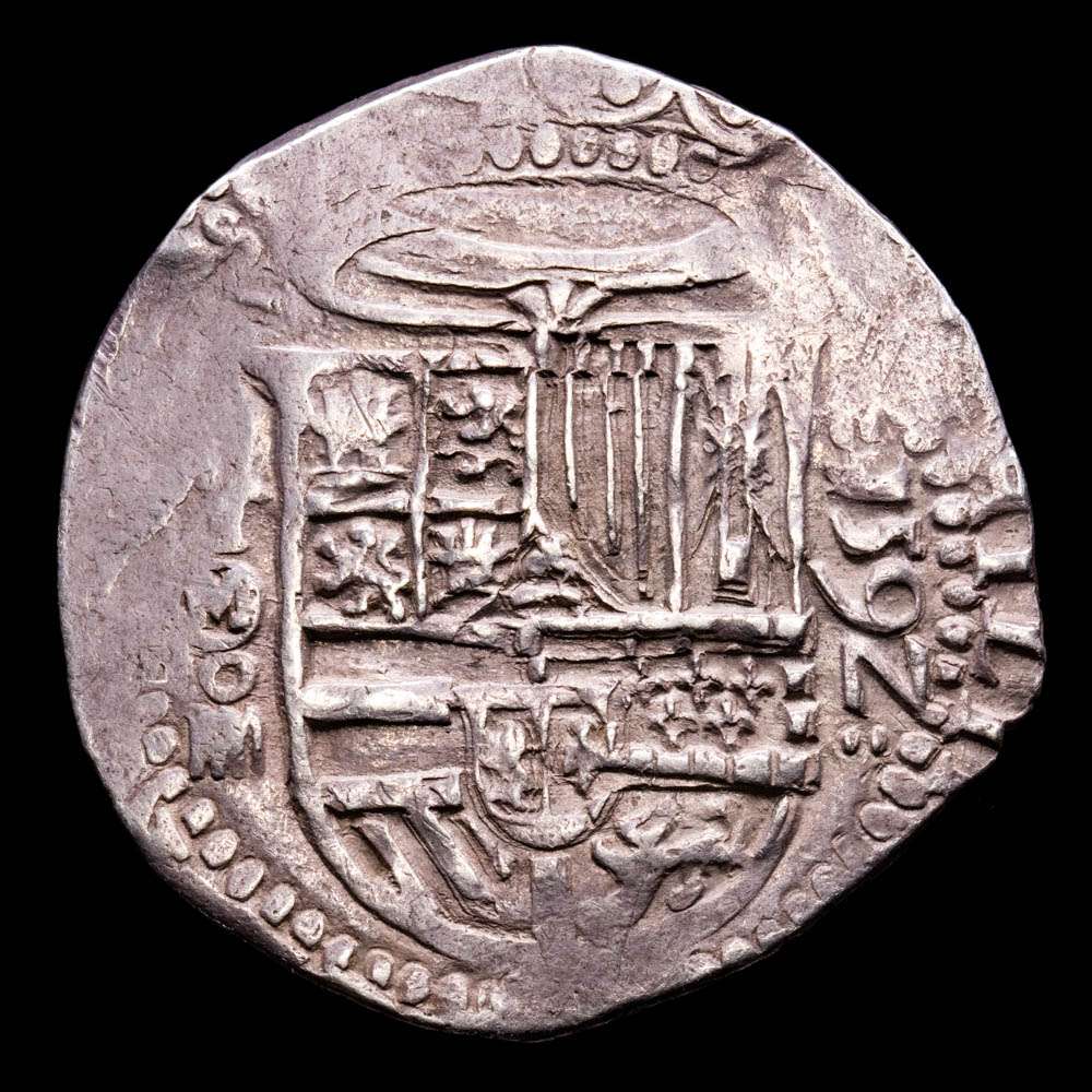 Felipe II. 4 Reales (IIII). (13,45 g.). Toledo. 1592. Ensayador M. Aureo y Calicó – NO CITA. MBC+. Muy Rara! Jarabo-A-852-R-3