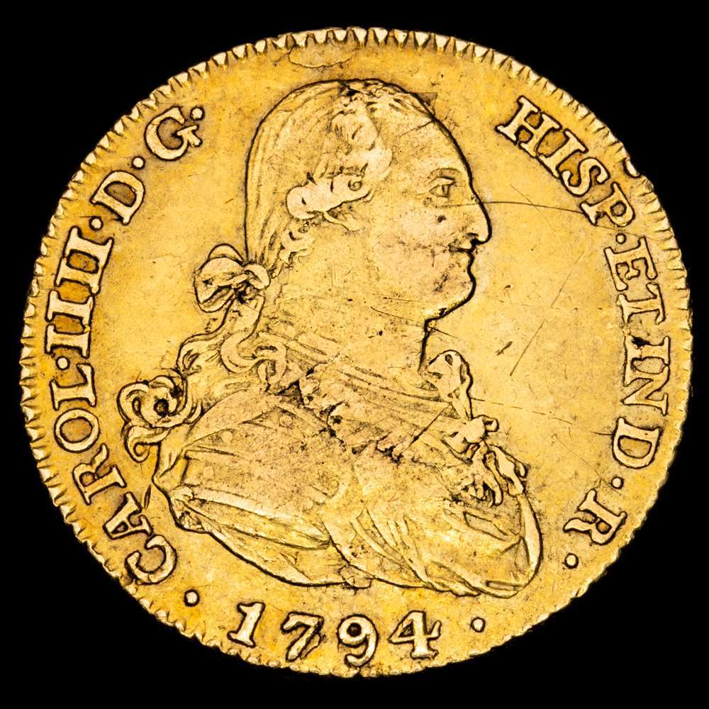 Carlos IV. 2 Escudos. (6,77 g.). Madrid. 1794. M·F. AC-1282. MBC.