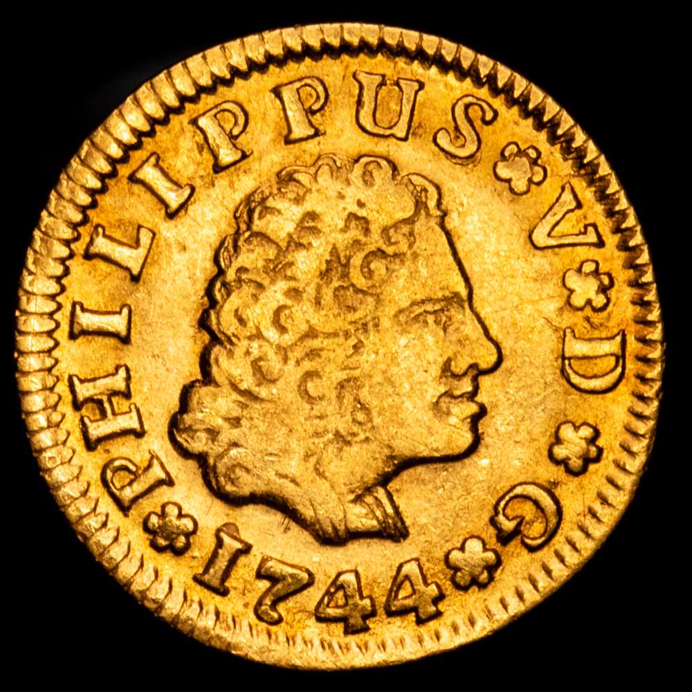 Felipe V. 1/2 Escudo. (1,74 g.). Sevilla. 1744. P·J. AC-1649. MBC+. Bello color.