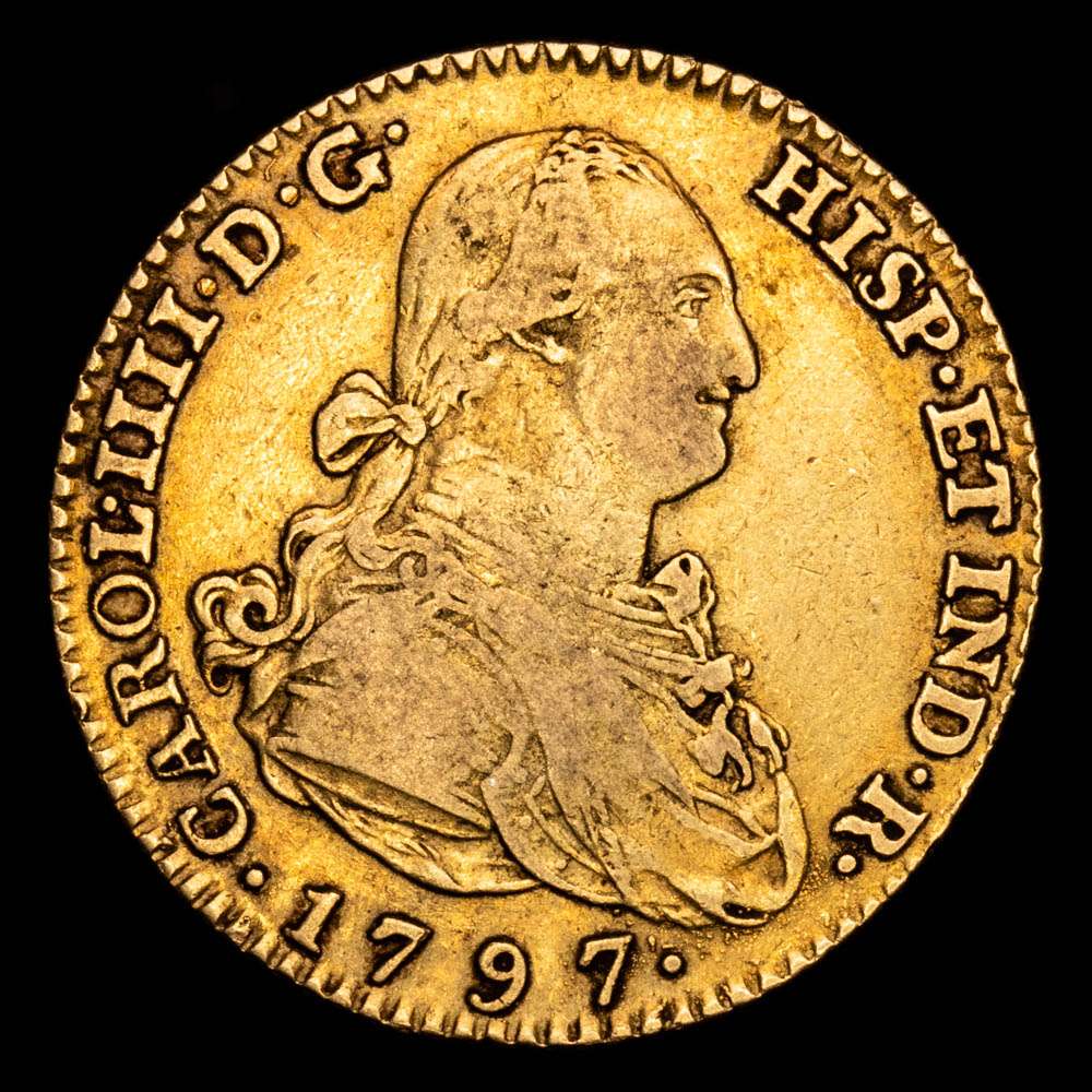 Carlos IV. 1797. Madrid. MF. 2 escudos. (AC. 1289). 6,75 gramos. MBC-/MBC.