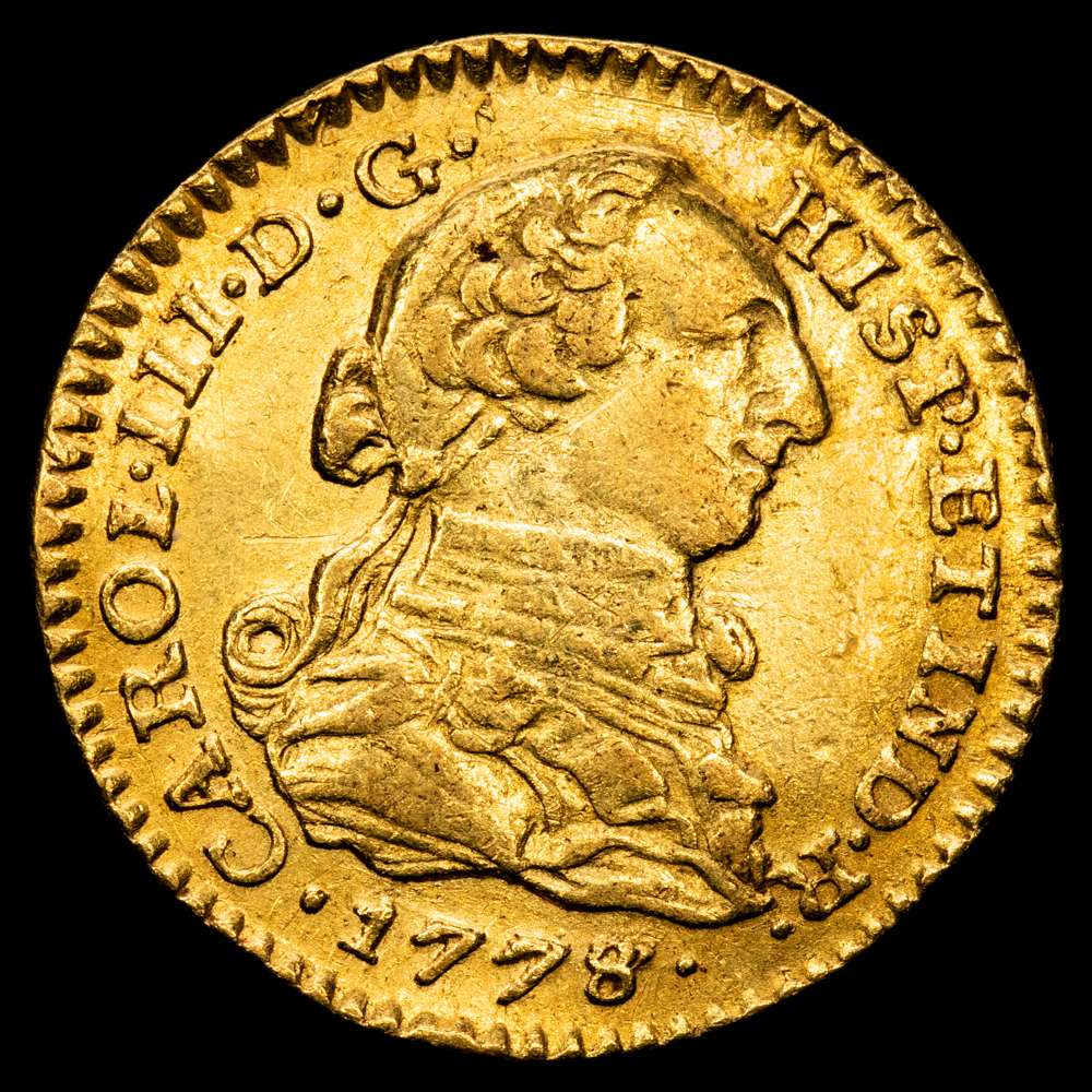 Carlos III. 1 Escudo. (3,32 g.). Nuevo Reino. 1778/7. J·J. AC-1459. MBC+. Raro.