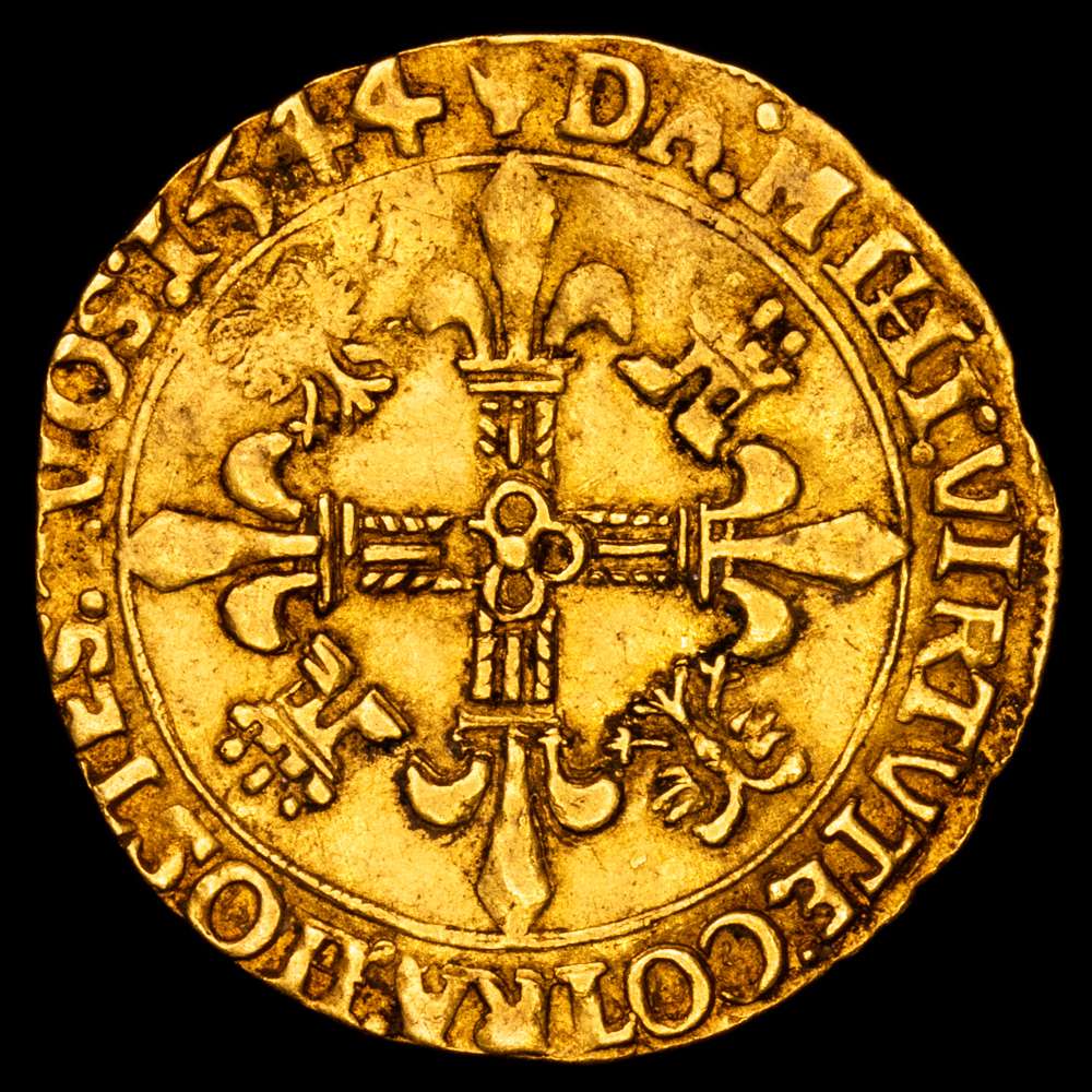 Carlos I (1516-1556). Países Bajos. Brabante. Corona del sol. 1544. Ámberes. (Van.223) (Vti.619). 3,33 gr Au. Escasa. MBC+.
