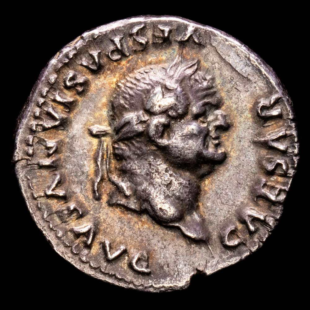 Vespasiano. Roma. Denario. 69-79 d.C. (Spink 2293) (S. 216) (RIC. 980). 3,41 gramos. Bella pátina de monetario antiguo. XF.