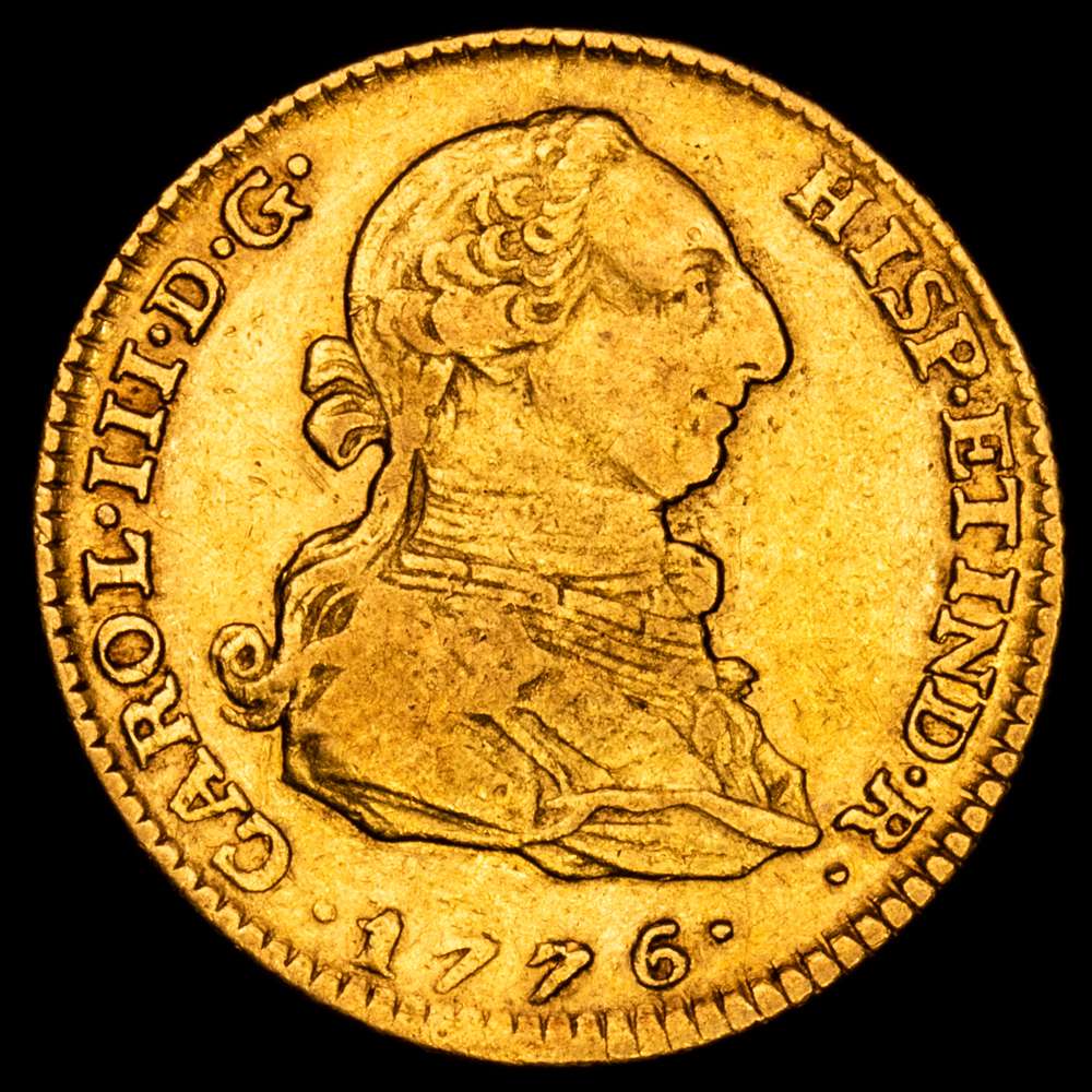 Carlos III. 2 Escudos. (6,72g.). Madrid. 1776. Ensayador P·J. Aureo y Calico-1552. MBC+. Escasa.