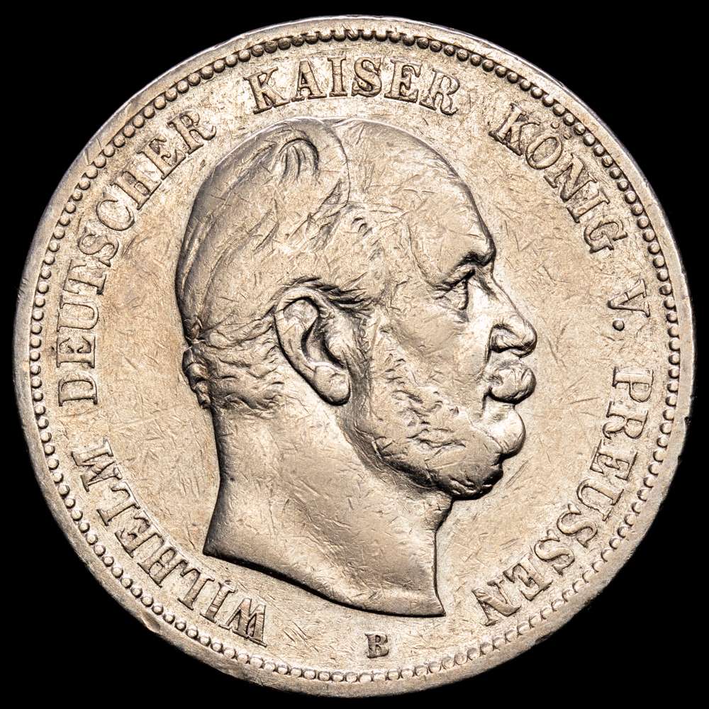 Alemania. Prusia. Guillermo I. 5 marcos. 1876. Hannover. B. (Km-503). (Jaeger-97). Ag. 27,47 gramos. VF.