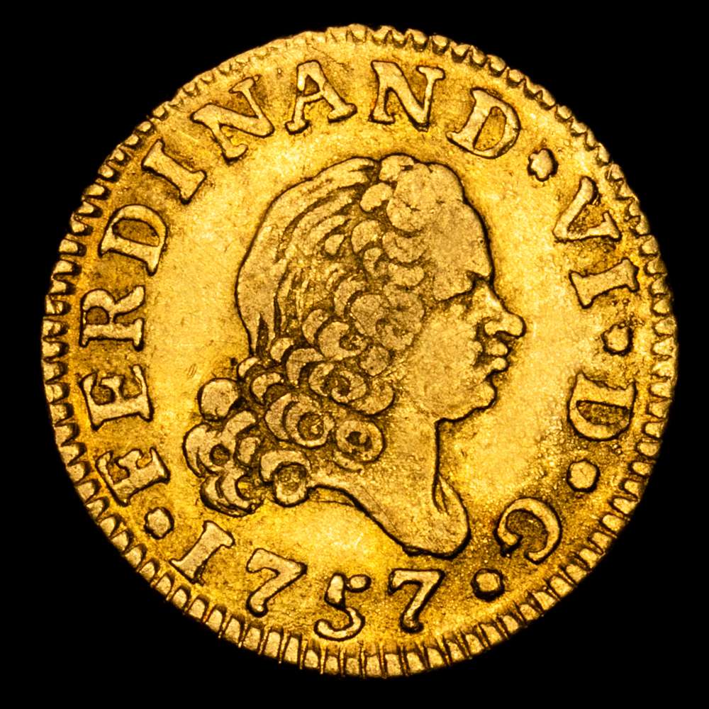 Fernando VI. 1/2 Escudo. (1,75 g.). Madrid. 1757. J·B. (Cal-561). Cuarto busto. MBC+
