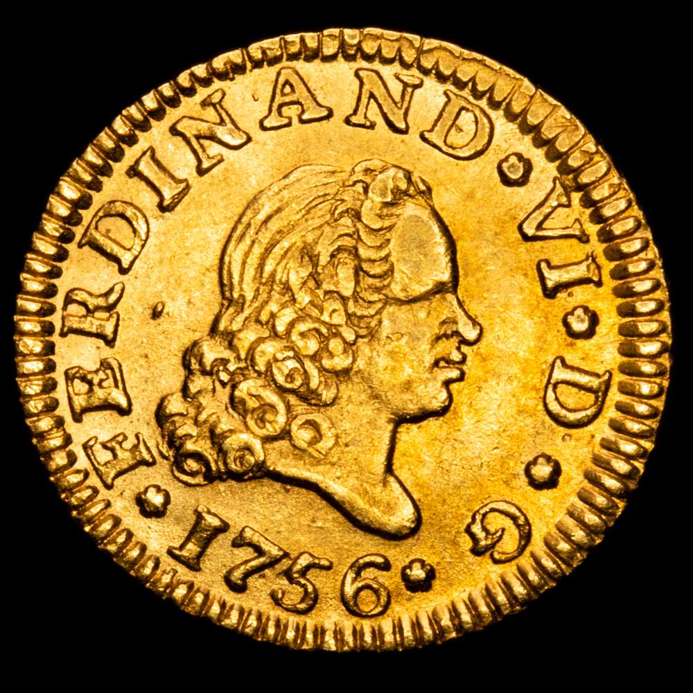 Fernando VI. 1/2 Escudo. (1,79 g.). Madrid. 1756. J·B. CAL-559. Tercer busto. Muy buen ejemplar. EBC+.