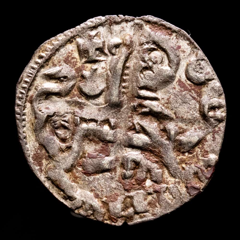 Alfonso IX (1188-1230). Salamanca. Dinero. Vellón.  MOMECA 25.A04.1. AB 123. Cy1082. 0,6 gramos. EBC. Tono. Muy buen y atractivo ejemplar.  Muy escasa, más en esta presentación