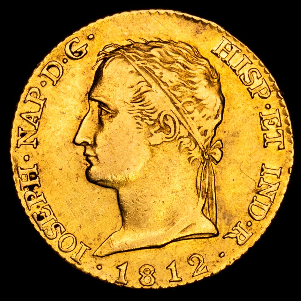 José Napoleón. 80 reales. 1812. Madrid. AI. 26,76 g. 21,5 mm. Au. VI-41; AC-51. Bello color. MBC+. Rara.