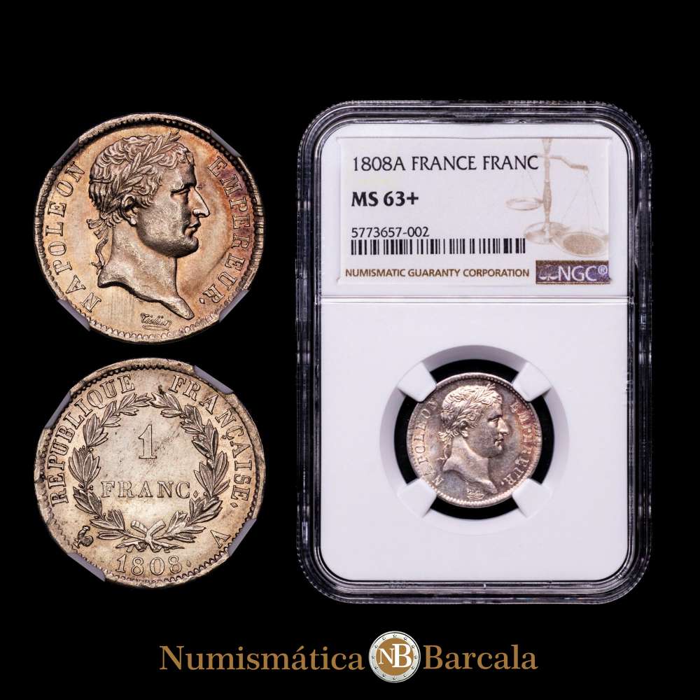 FRANCIA. Imperio. Franco, 1808-A. Casa de la Moneda de París. Napoleón I. NGC MS-63+. KM-682.1; Gad-446; F-204/2.
