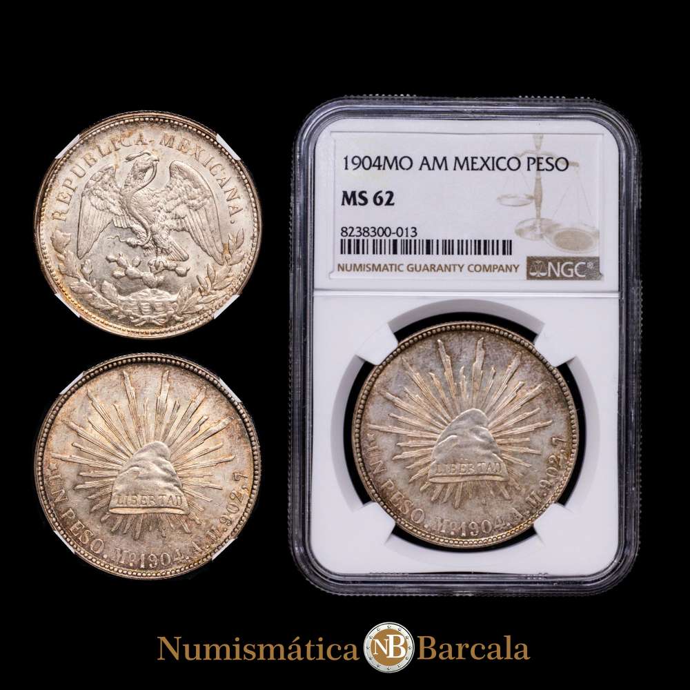 MÉXICO. Peso, 1904. Mo AM. Casa de la Moneda de la Ciudad de México. KM-409.2. Encapsulada por  NGC como MS 64.