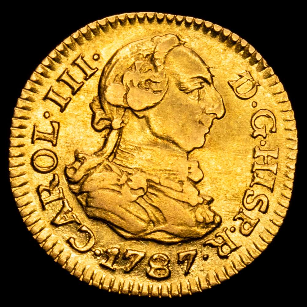 Carlos III. 1/2 Escudo. (1,75 g.). Madrid. 1787. D·V. (AC-1281). Restos de brillo original. MBC+/EBC.