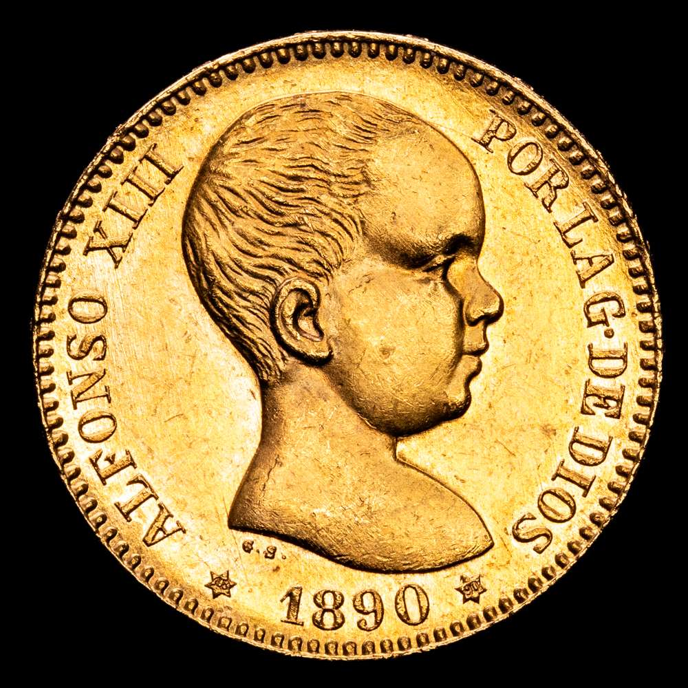 Alfonso XIII. 20 Pesetas. (6,48 g.). Madrid. 1890 *18-90*. MP·M. AC-114. SC-. Brillo original