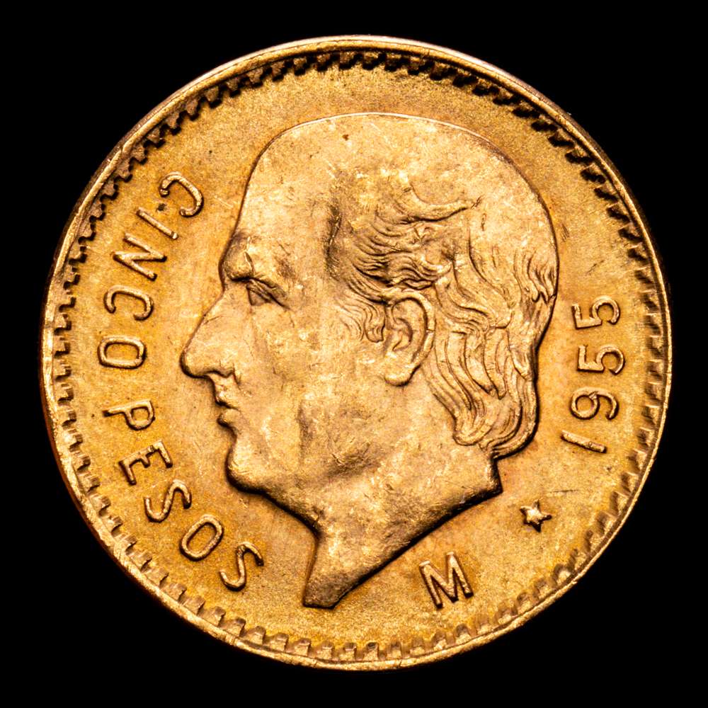 México. 1955. 5 pesos. (Fr. 168R) (KM. 464). AU. 4,14 gramos. SC-.