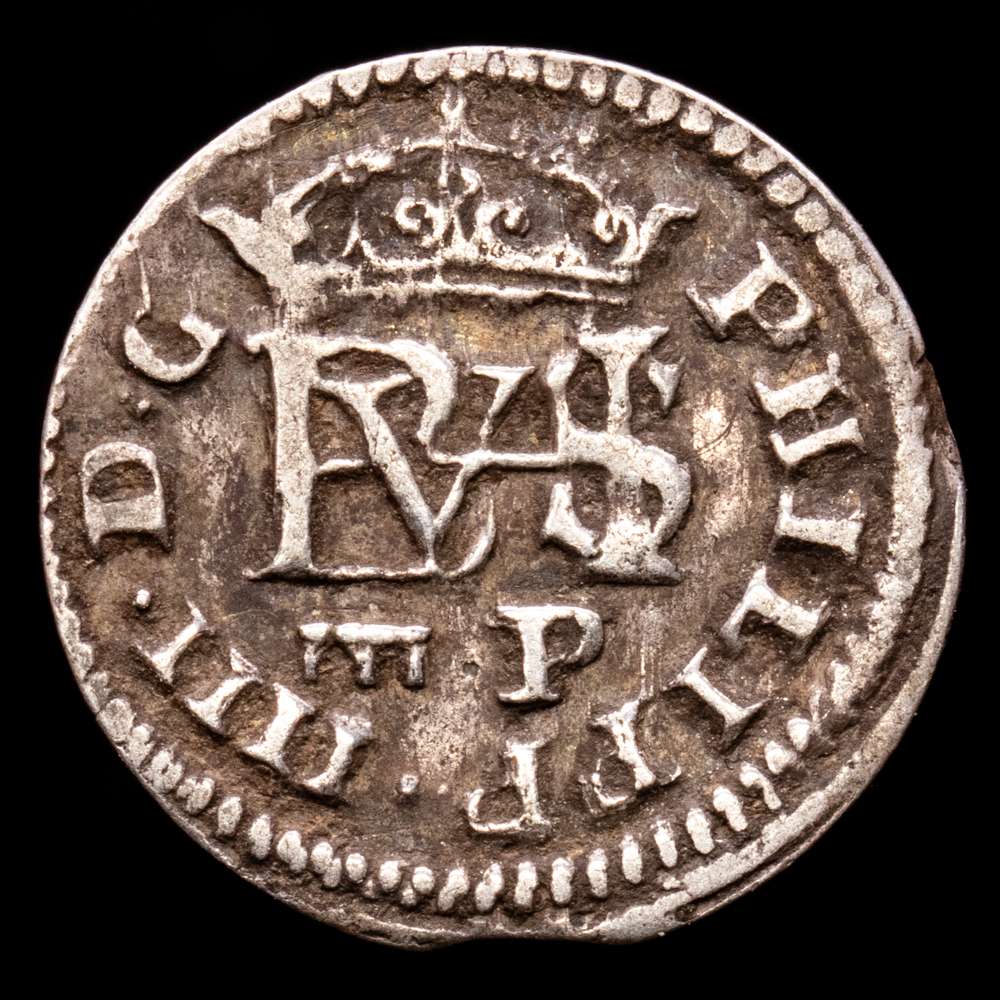 Felipe IV (1621-1665). 1/2 real. 1627. Segovia. P. (Cal-620). (Jarabo-Sanahuja-C448). Ag. 1,27 gramos. Acueducto de dos arcos. Fallito en el reverso. MBC/MBC-.