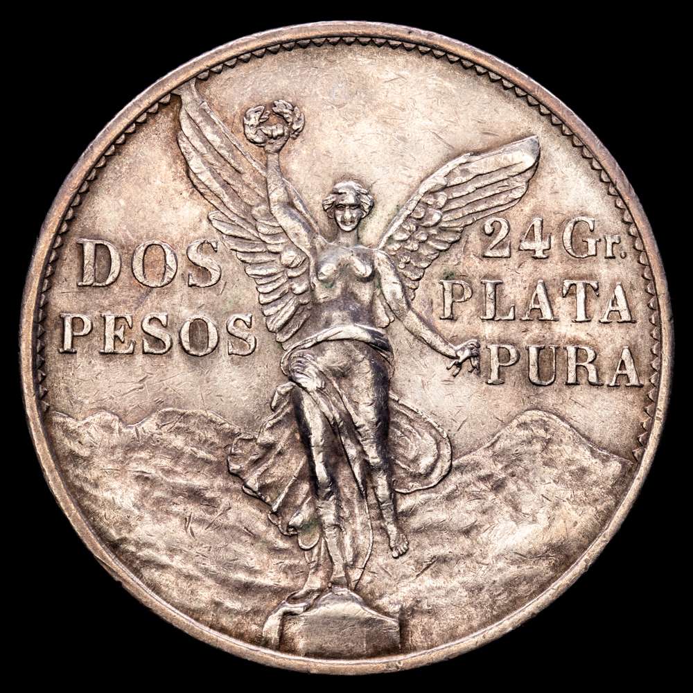 México. 2 pesitos. 1921. (Km-462). Ag. 27,01 gramos. Centenario de la Independencia. Bella pátina. EBC+.
