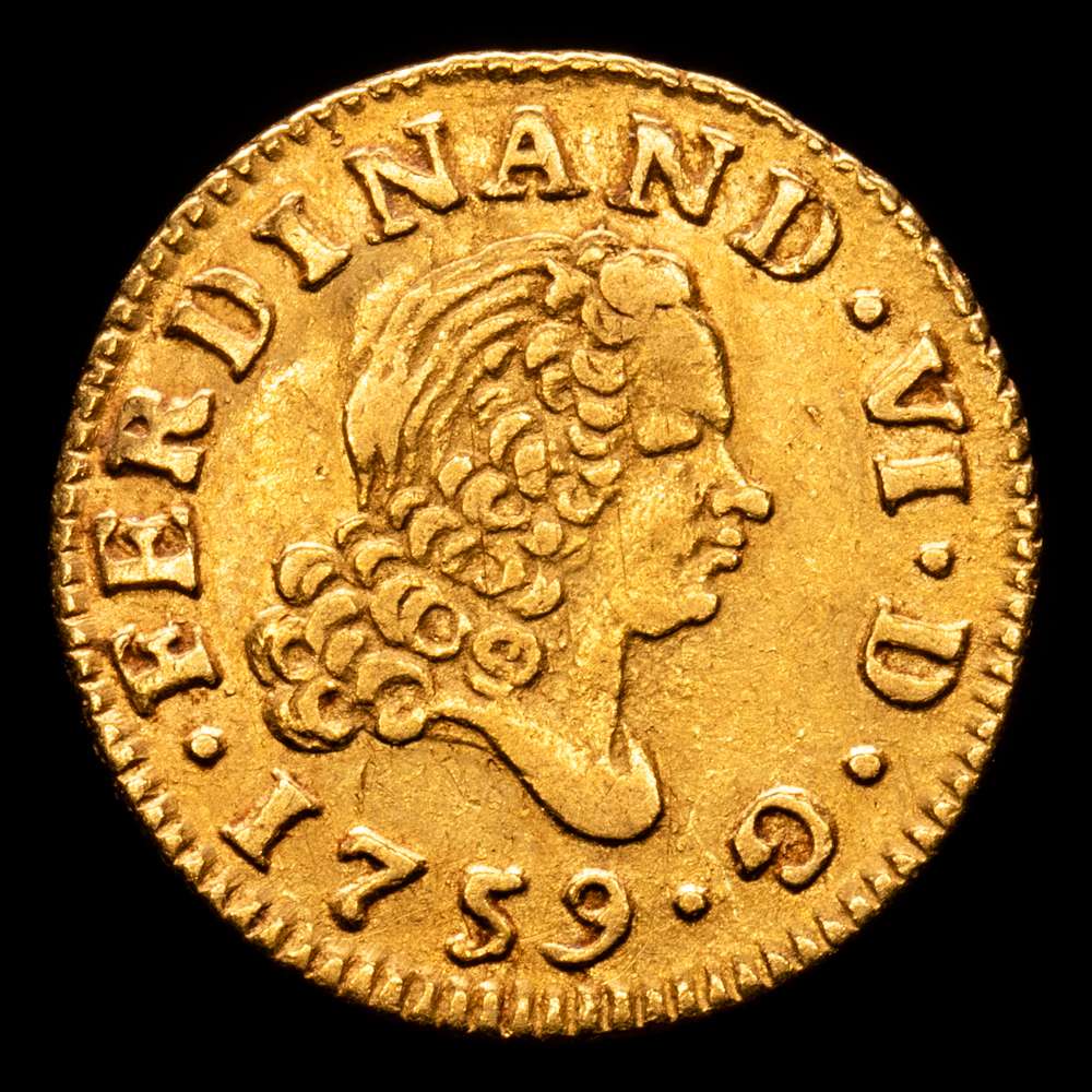 Fernando VI (1746-1759). 1/2 escudo. 1759. Madrid. J. (Cal-566). Au. 1,75 gramos. MBC+.