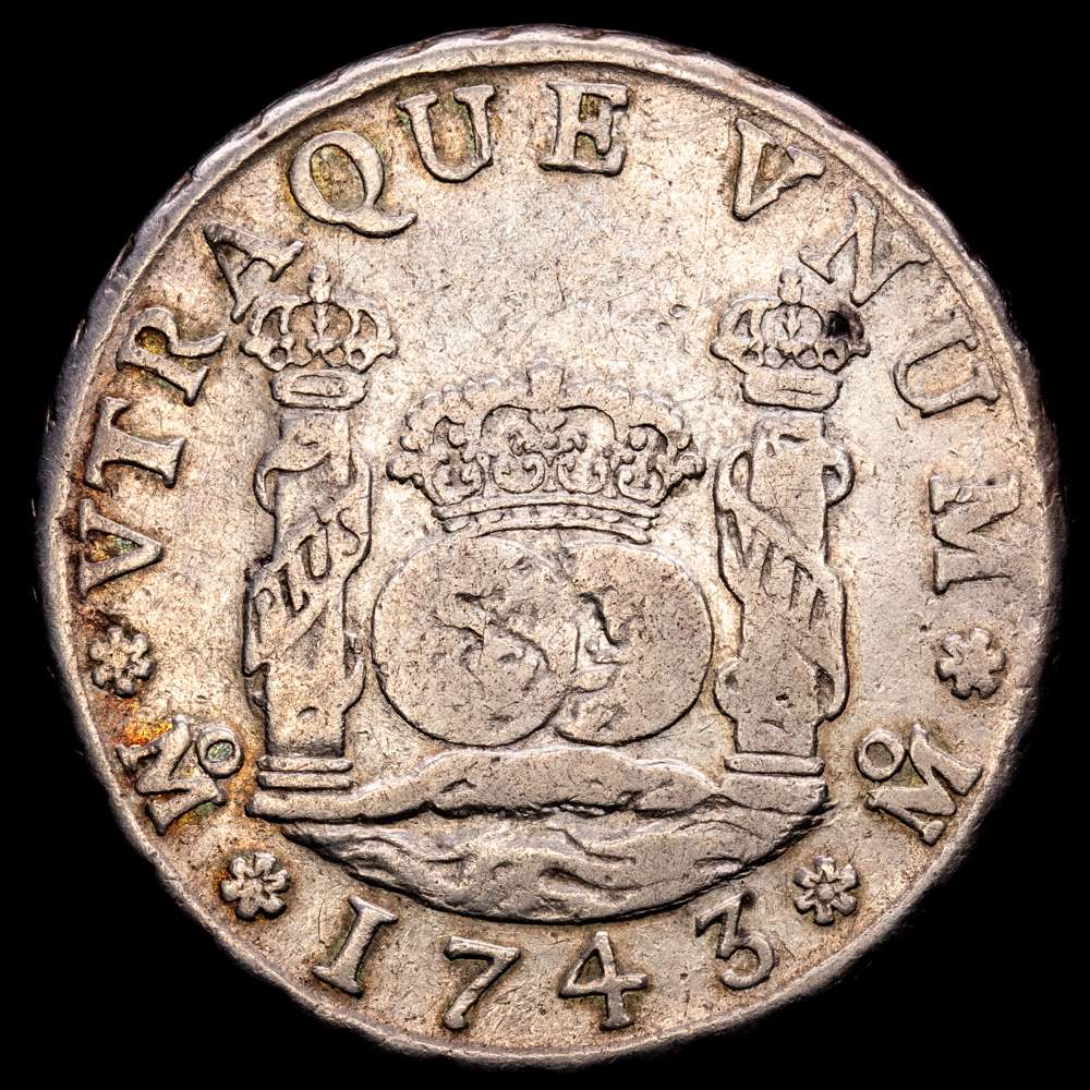 Felipe V (1700-1746). 4 reales. 1743. México. MF. (Cal-1129). Ag. 13,28 gramos. Muy escaso. MBC.