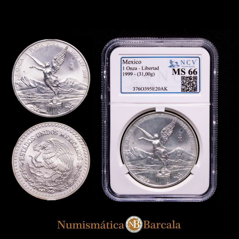 MÉXICO. Onza de plata, 1999-Mo. Casa de Moneda de México. Encapsulada por NCV como MS-66. KM-613. Tirada: 95.000.