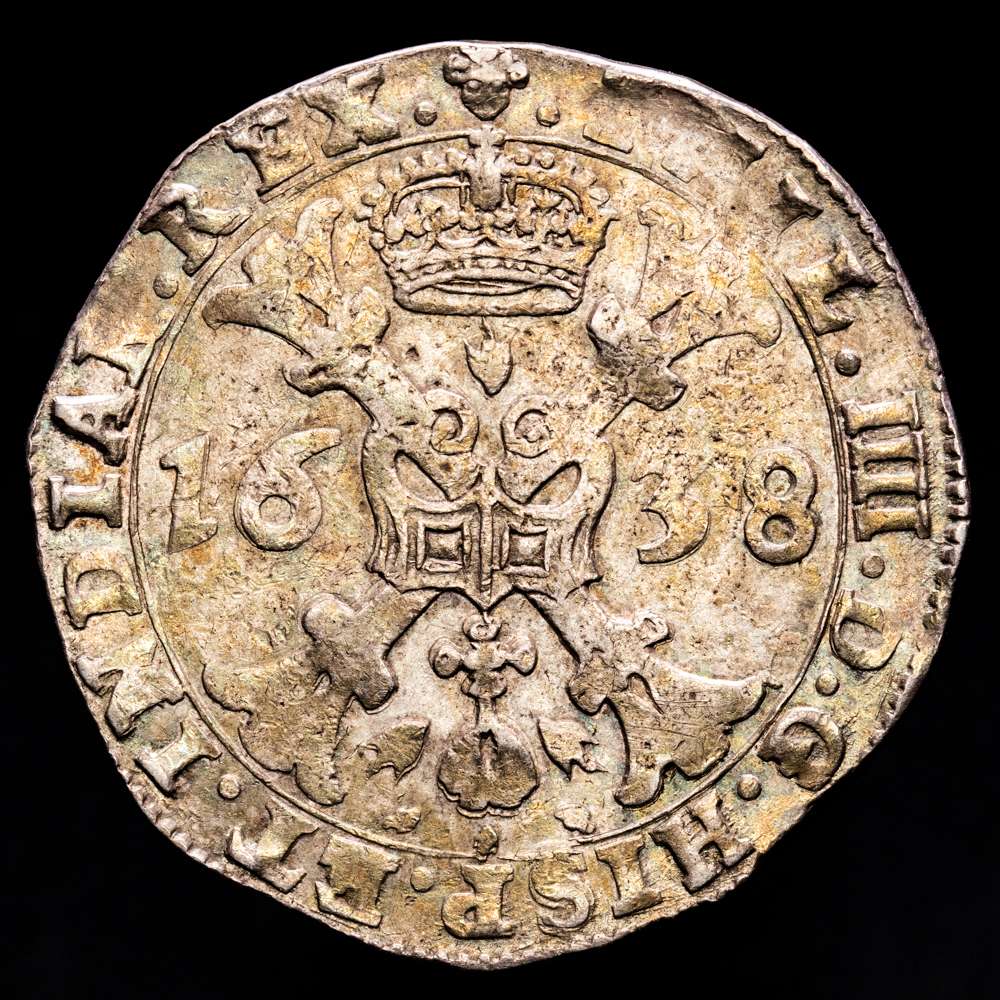 Países Bajos 1638. Felipe IV. Bruselas. 1 patagón. (Vti.1011) (Vanhoudt 645.BS). 27,90 gramos. Pátina. MBC+.