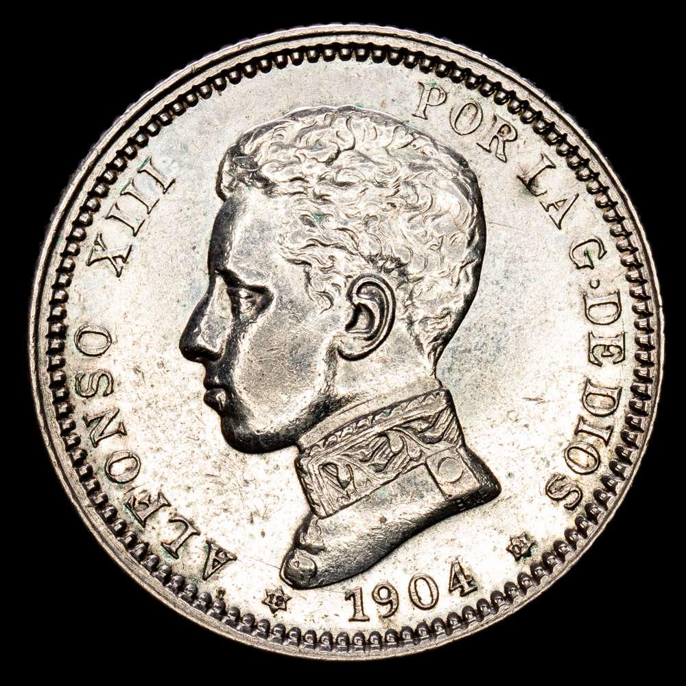 Alfonso XIII. 1 Peseta. (5.01 g.). Madrid. 1904 *19-04*. Ensayador SM·V. Aureo y Calicó-68. EBC/EBC+. Brillo original.