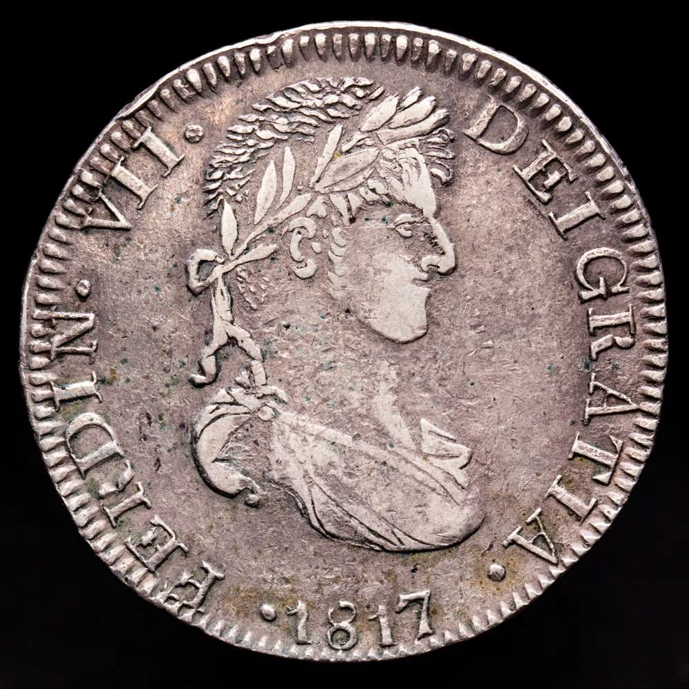 Fernando VII (1808-1833). 8 reales. 1817. Zacatecas. AG. (Cal-1458). Ag. 25,67 gramos. Primer busto propio. Ligera pátina. Buen ejemplar para esta serie. Escasa así. MBC+.