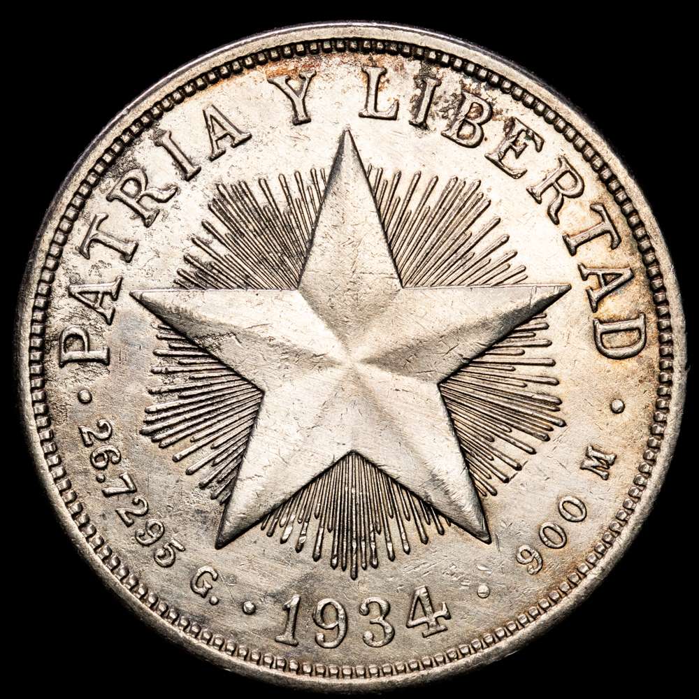 Cuba. 1 Peso. 1934. (Km-15,2). Ag. 26,56 gramos. XF.