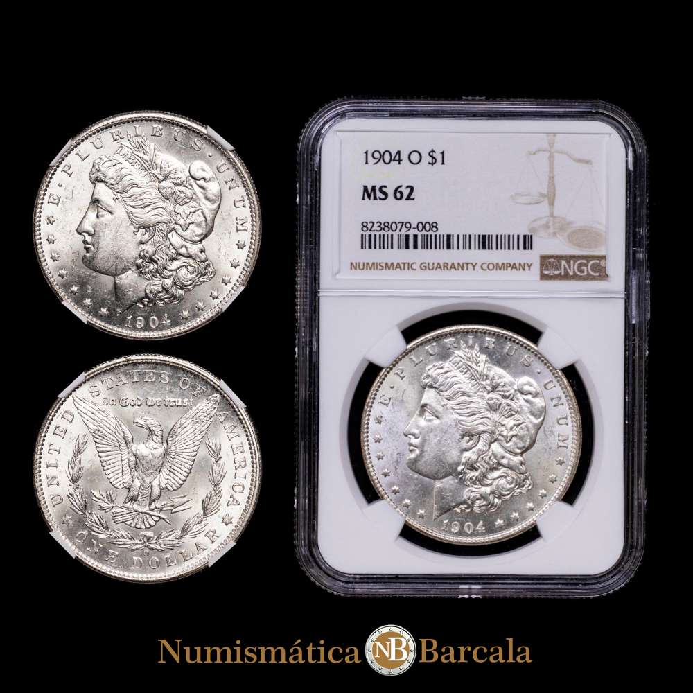 Estados Unidos. Dólar Morgan. 1 dólar. 1904. Nueva Orleans. O. (Km-110). Ag. Brillo original. Encapsulada por NGC como MS-62.