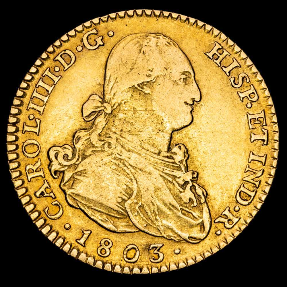 Carlos IV (1788-1808). 2 escudos. 1803. Madrid. FA. (Cal-1308). Au. 6,74 gramos. MBC.