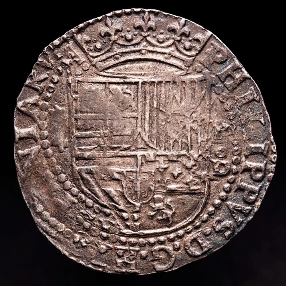 Felipe II. 4 reales. ND (1577-1588). Lima. D. (Diego de la Torre). (Cal-499). Ag. 13,67 gramos. Bonita pátina de monetario.  Muy atractivo ejemplar. Rara, más en esta conservación. EBC-.