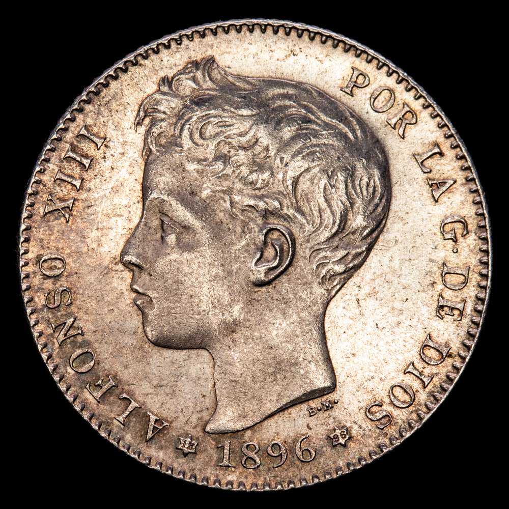 Alfonso XIII. 1 Peseta. (5,09 g.). Madrid. 1896 *18-96*. PG·V. CAL-56. SC . Brillo original