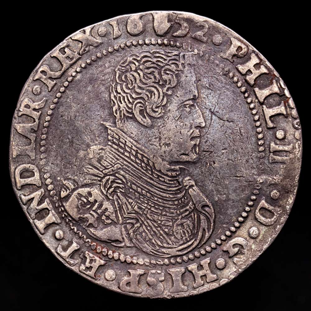 FELIPE IV. Ducatón. 1652. AMBERES. BRABANTE. 29,07grs. ARKANSAS. Pátina oscura.  Vanhoudt-642AN; Vti-1440. MBC+/MBC.
