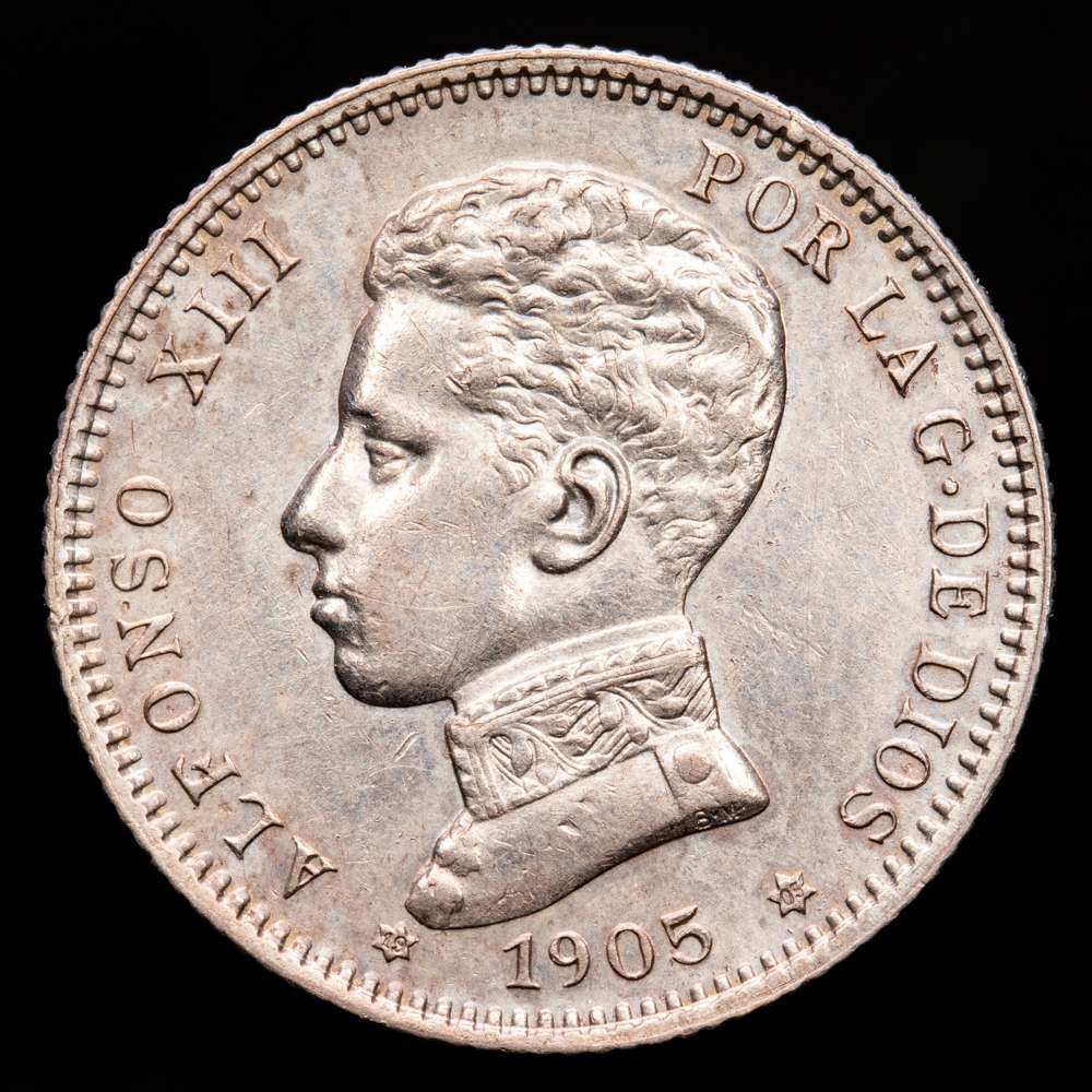 1905*1905. Alfonso XIII. SMV. 1 peseta. (AC.70). bella. Escasa y más así. 4,96 gramos. SC-.
