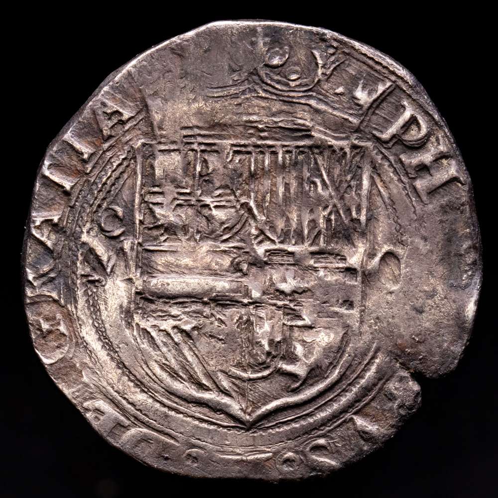 Felipe II (1556-1598). 1 real. ND (1572-1589). México. O. (Cal-224). Ag. 3,37 gramos. Visible parte del nombre del rey. Pátina. MBC.